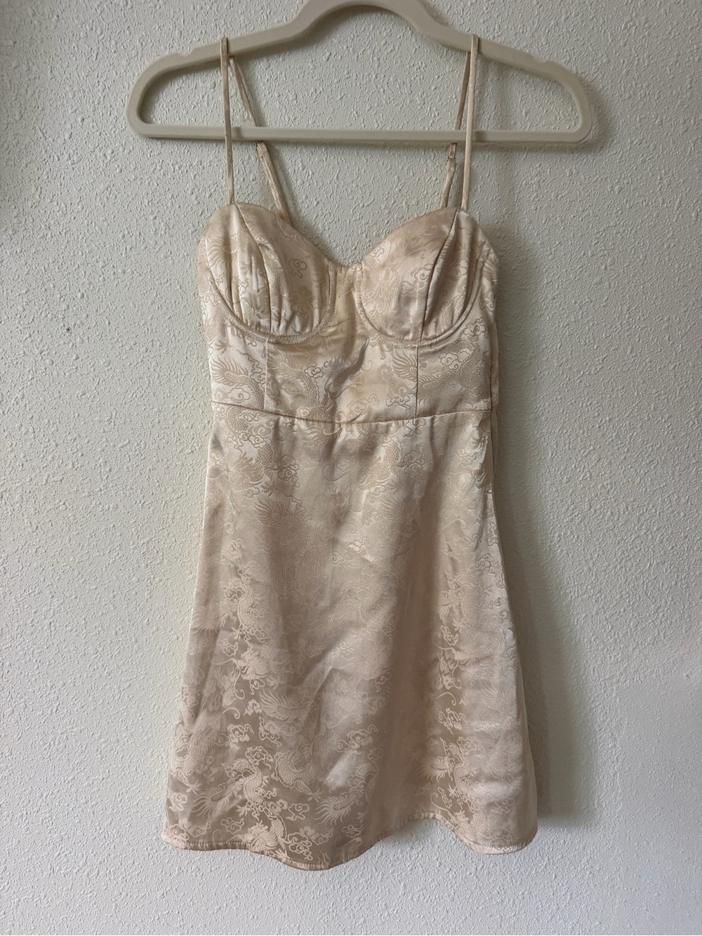 Princess Polly Jacquard Champagne Mini Slip Dress Dragons Size 0 Gold